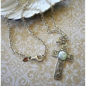 PZ 925 STERLING SILVER ROMAN GLASS CROSS NECKLACE